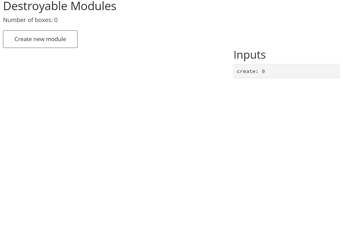 Shiny application adding and removing box modules with destroyModule